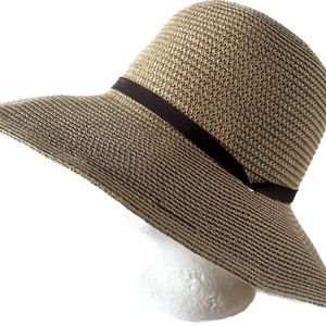 5 For $15 Wide Brim Straw Sun Hat with Black Band - Women